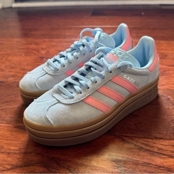Adidas Women's Gazelle Light Blue and Coral Sneakers - Picture 3 of 5